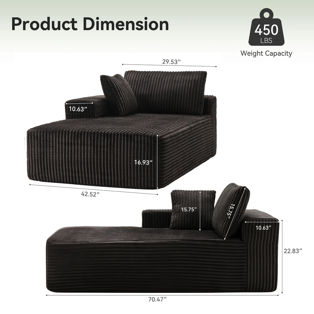 LUMIHO Chaise Lounge Chair Indoor, 42" Sleeper Chair with Two Throw Pillows and Armrests, Corduroy Chaise Couch Chair with Ottoman for Living Room, Bedroom, Apartment, Green