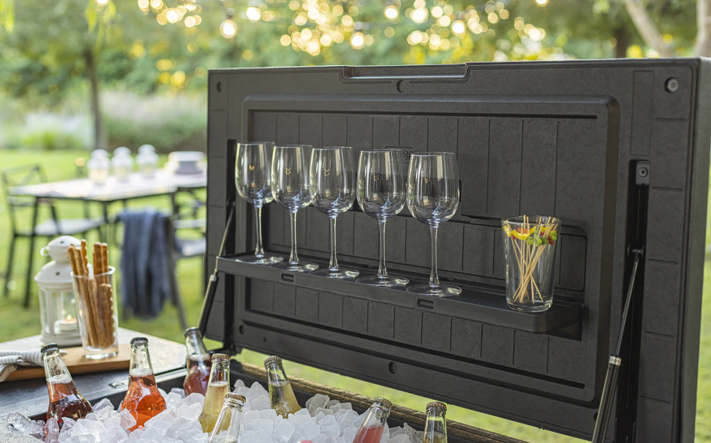 Keter Outdoor Patio Cooler Ice Chest Insulated Beverage Bar Cart, Gray