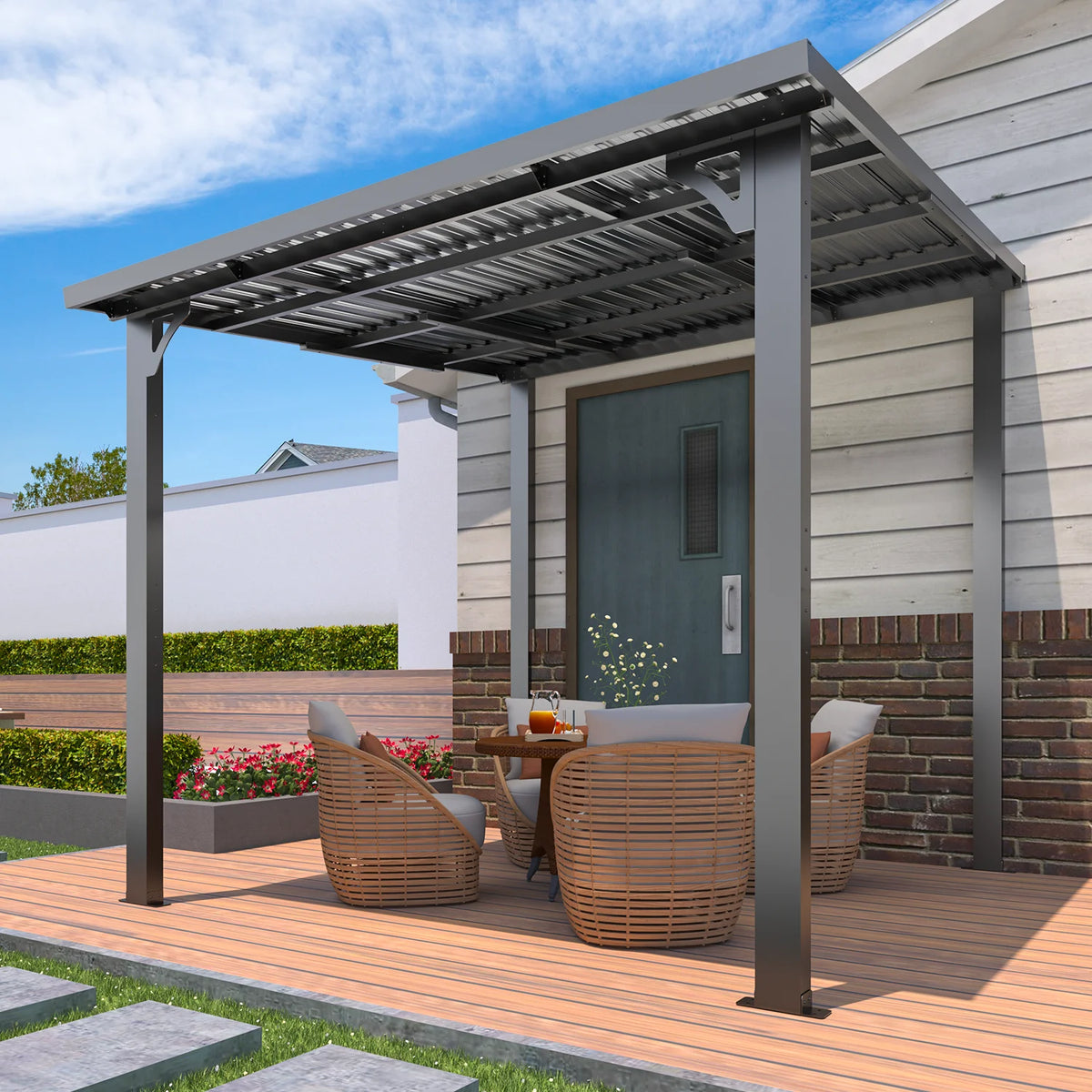 AECOJOY 10' x 12' Hardtop Gazebo, Heavy Duty Outdoor Gazebo with Galvanized Steel Sloping Roof, All Weatherproof Metal Gazebo Featuring Vertical Stripes for Patio, Backyard, and Lawns