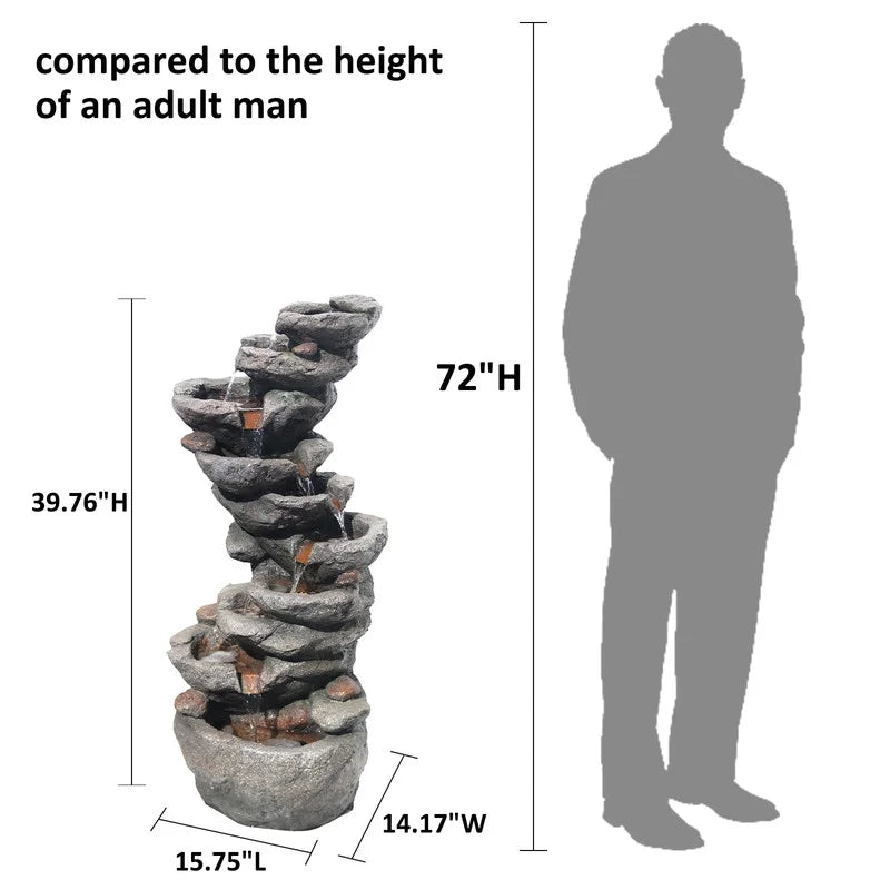 10-Tier Rock Waterfall Fountain 39.76" Cascading LED Feature for Garden & Patio