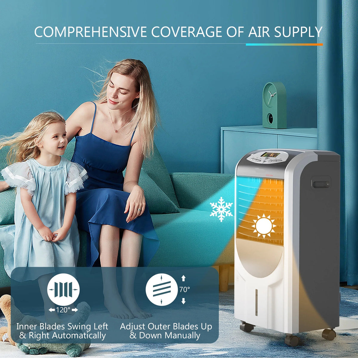 Giantex Air Cooler and Heater, 5-in-1 Portable Bladeless Quiet Evaporative Air Cooler Fan Humidifier w/Anion Function, 8H Timer for Home, Office