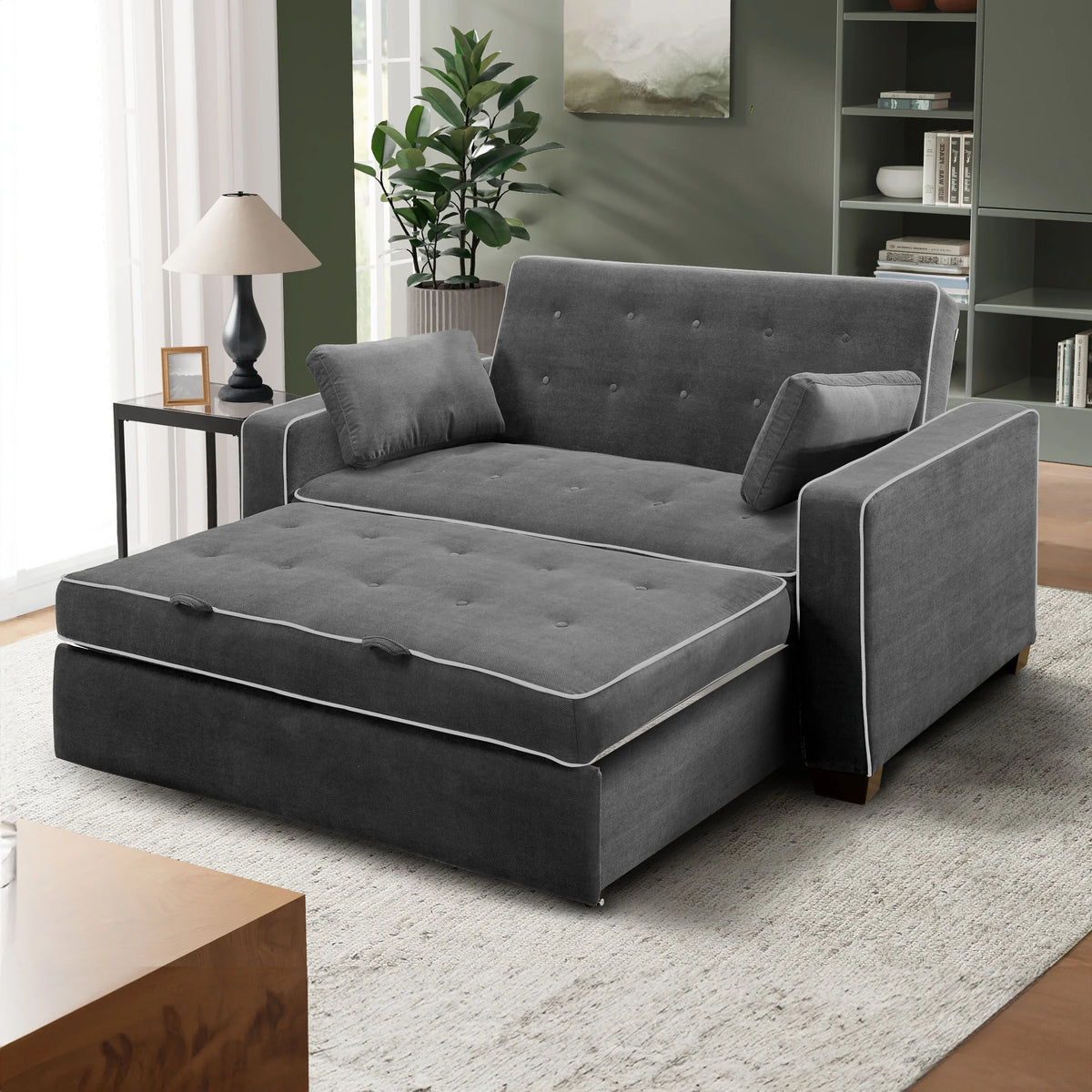 Serta Dream Convertibles Monroe Modern Polyester Convertible Queen Sofa Bed with Pillows Grey