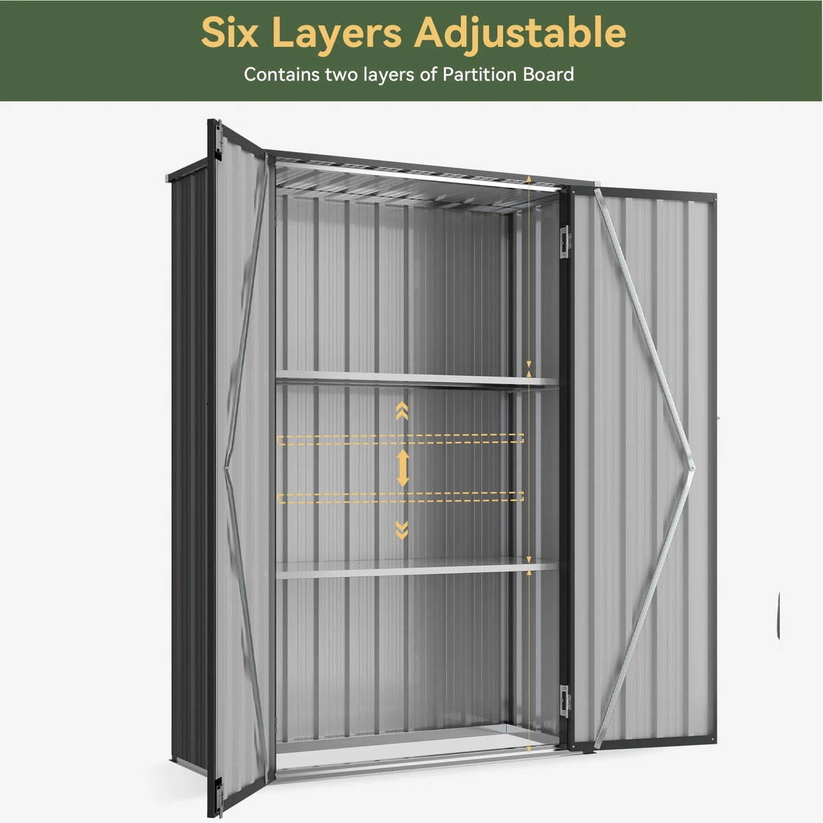 Aoxun 4.5x1.5 ft. Black Metal Storage Shed with 2 Shelves, Outdoor Waterproof Cabinet