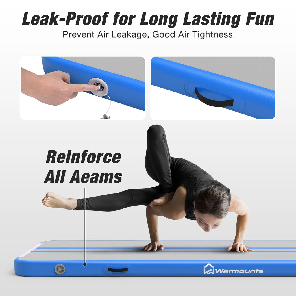 WARMOUNTS Tumbling Mat, 10 ft Inflatable Air Gymnastics Training Mats w/ Electric Pump, 4'' Thick Tumble Track for Home, Gym, Cheerleading, Water, Outdoor