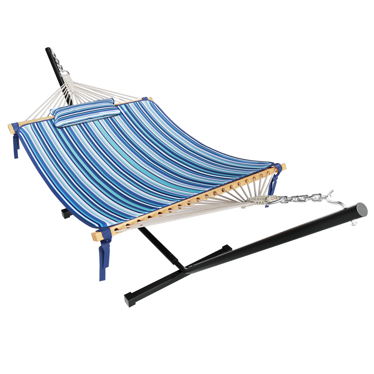 VEIKOUS 2-Person Hammock w/Metal Stand, Detachable Pad & Pillow 450lbs Weight Capacity, White