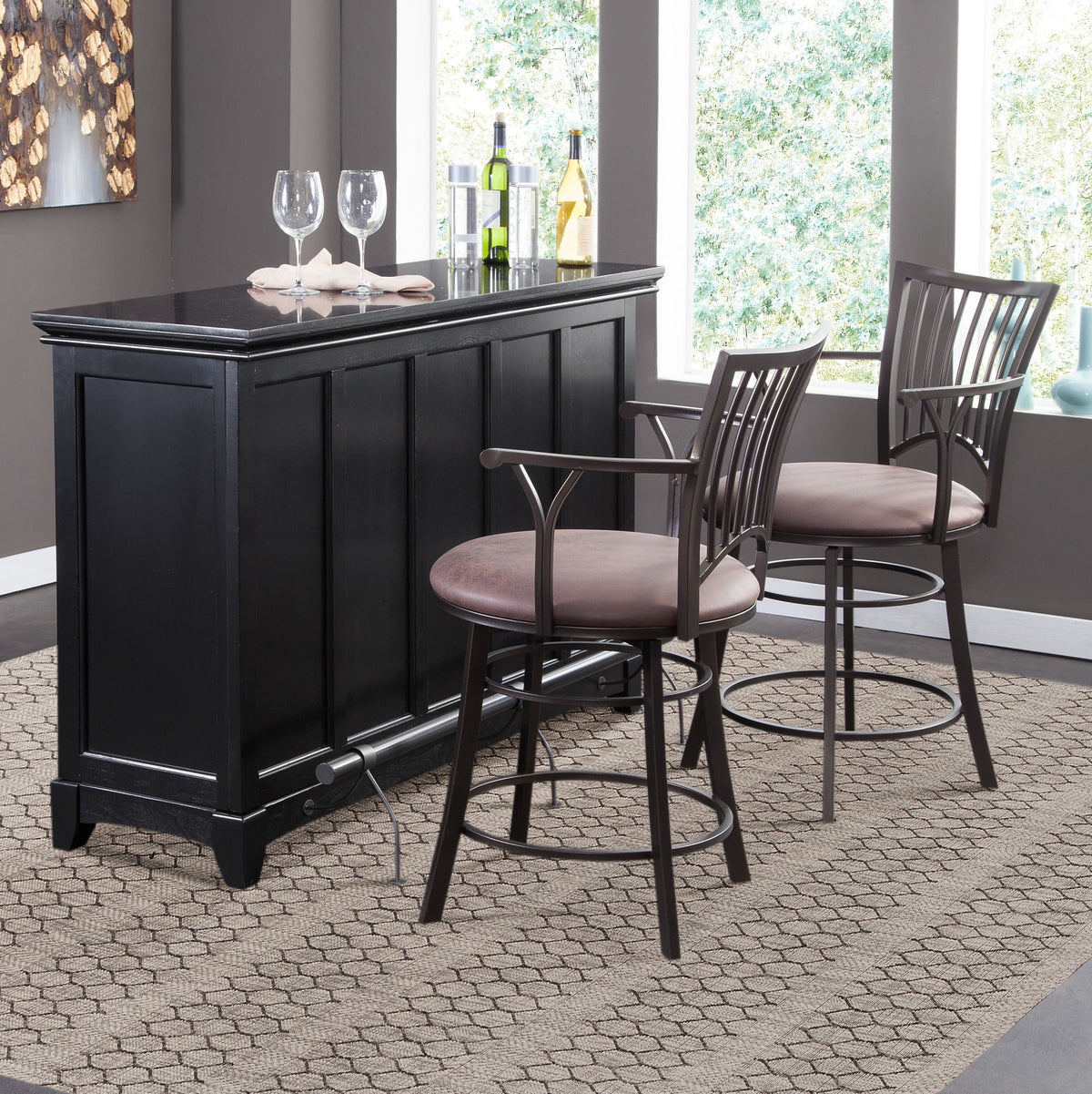 Steve Silver Garcia Pub Style Traditional Home Bar with Silverstone Top, Black