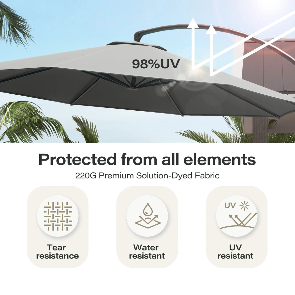 LAUSAINT HOME 11FT Patio Umbrella with Base, Outdoor Deluxe Curvy Cantilever Umbrella for Patio Pool Deck, Champagne