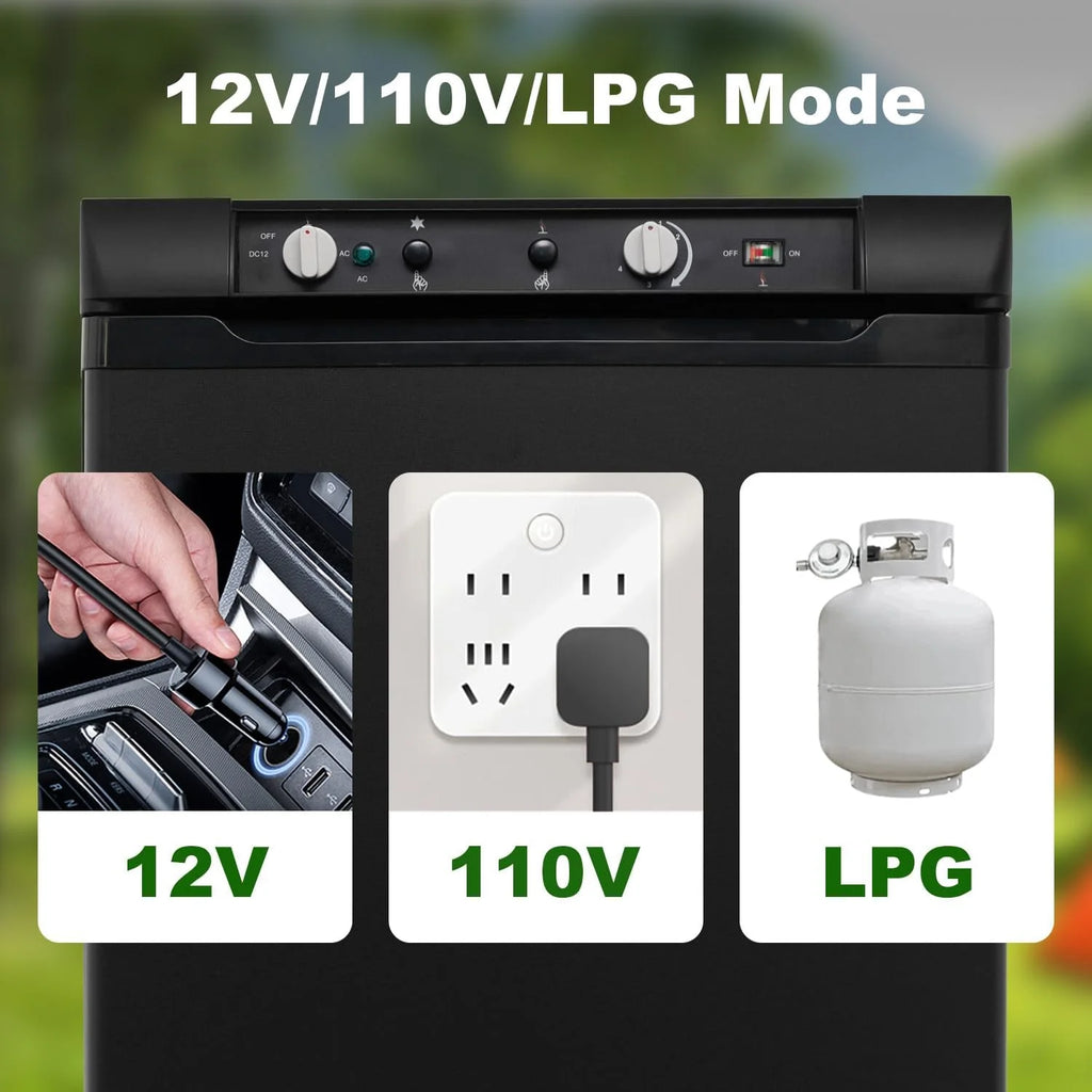 Smad Refrigerator with Freezer 3 Way Fridge Gas/12V/110V 3.5 Cu.ft Outdoor Caravan Off Grid Apartment