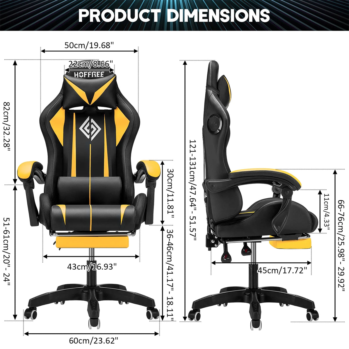 Hoffree Gaming Chair with Bluetooth Speakers and Footrest Massage Office Chair with LED Lights Ergonomic Game Chair High Back with Lumbar Support and Headrest Adjustable Swivel for Adults 300lb