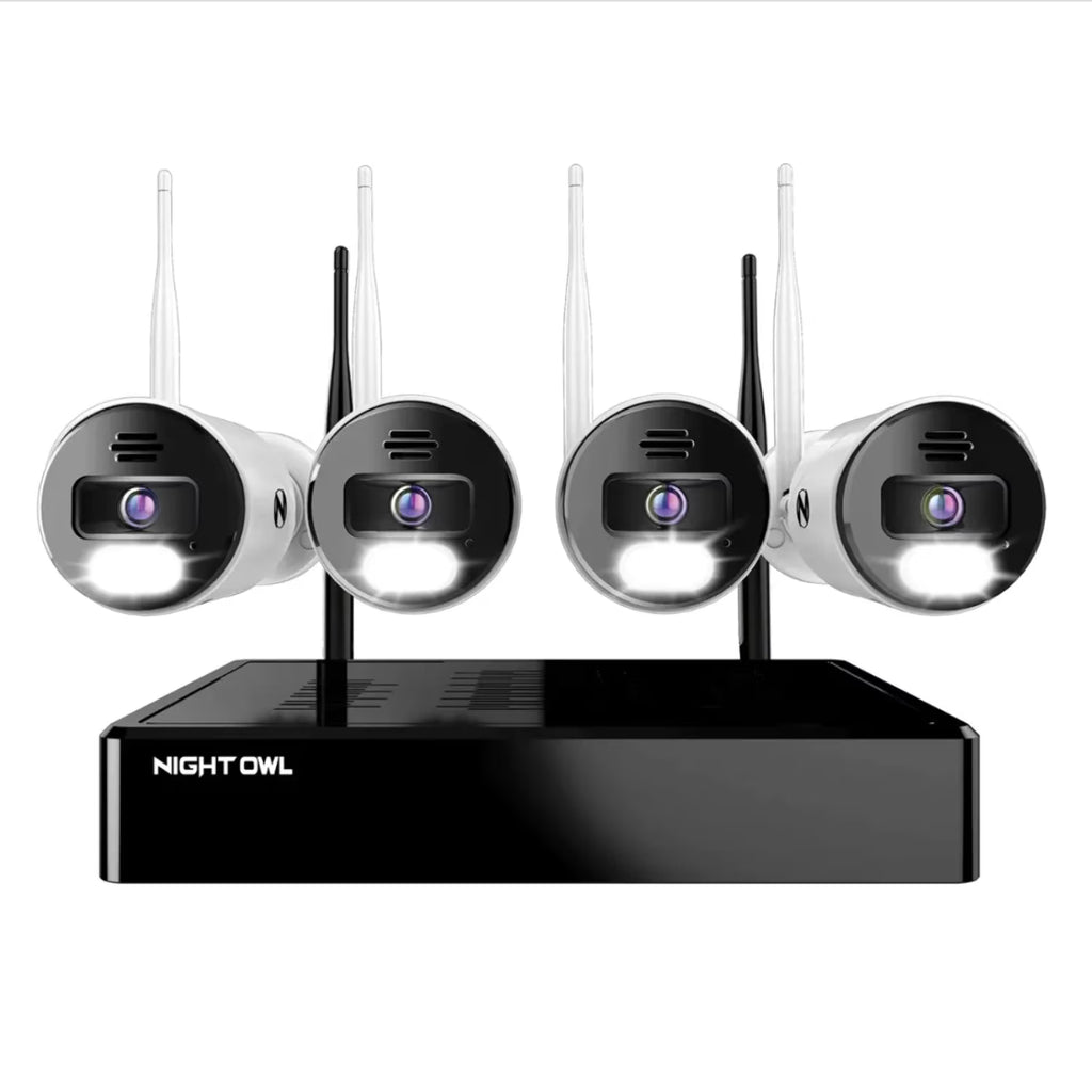 Night Owl 10 Channel 4K Bluetooth Wi-Fi NVR with 1TB Hard Drive and 4 Wi-Fi IP 4K Spotlight Cameras with 2-Way Audio and Audio Alerts and Sirens