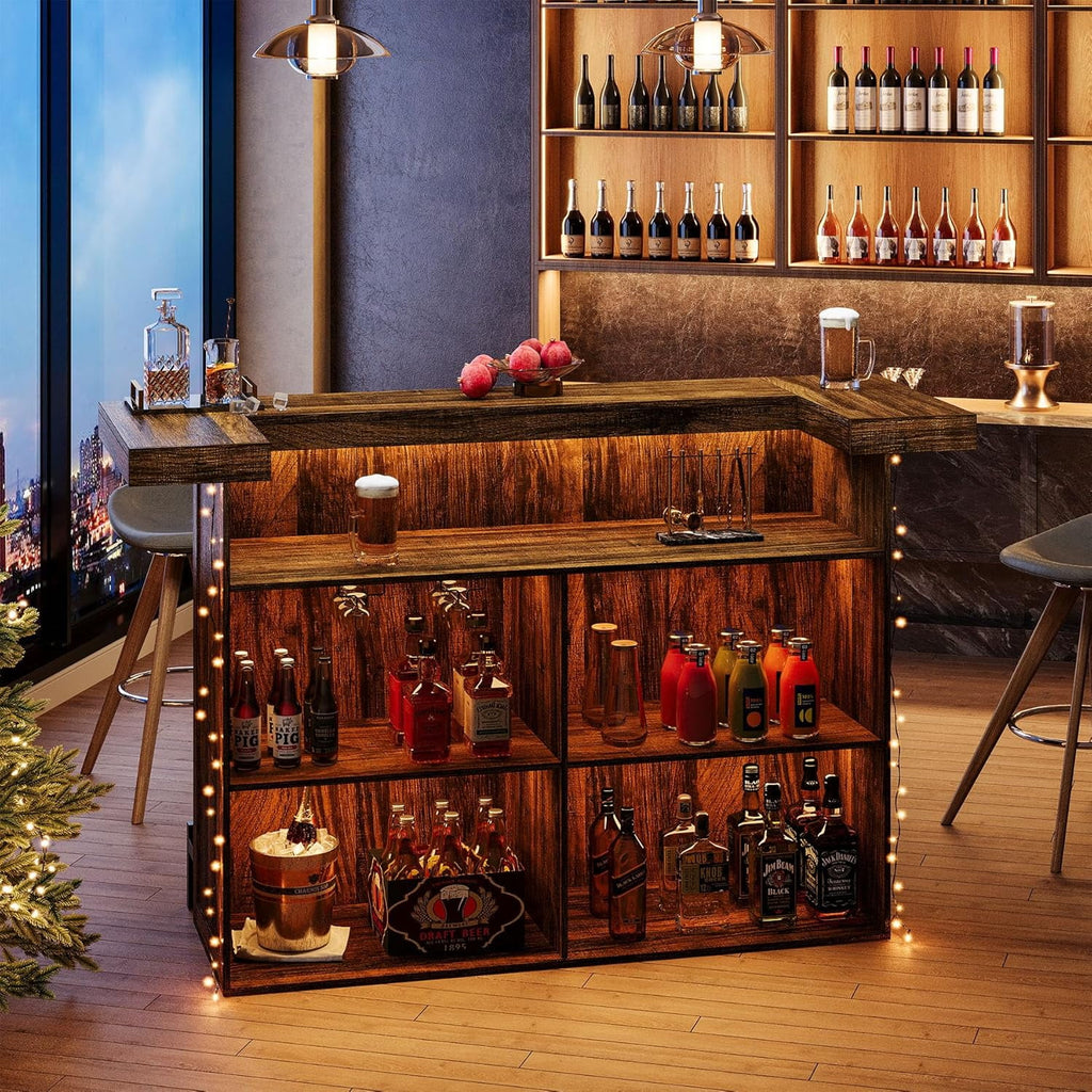 4-Tier Bar Table, 70.9-Inch Large Modern Home Bar Cabinet with Wine Glass Holder and Black Footrest