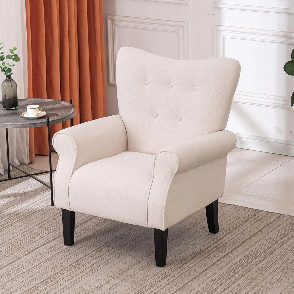 Richryce MidCentury Accent Chair with Arm ,High Back Armchair Beige,Beige
