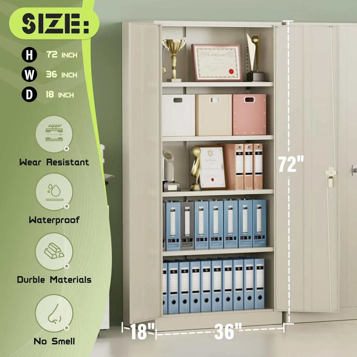 SOLAURA 72 Inches Tall Metal Garage Storage Cabinets, Lockable Storage Cabinet with Doors and Adjustable Shelves for Office, Home, Shops, Garage, Black