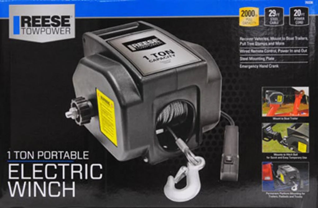 Reese Towpower Portable Electric Winch, Steel Cable, Black