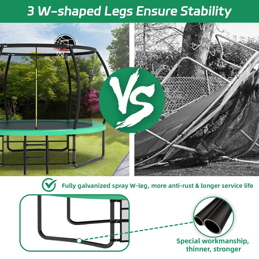 Netrum 10ft Kids Trampoline with Basketball Hoop, Outdoor Trampolines with Enclosure Net,Ladder, 880Lbs Trampoline for 4 Kids Green