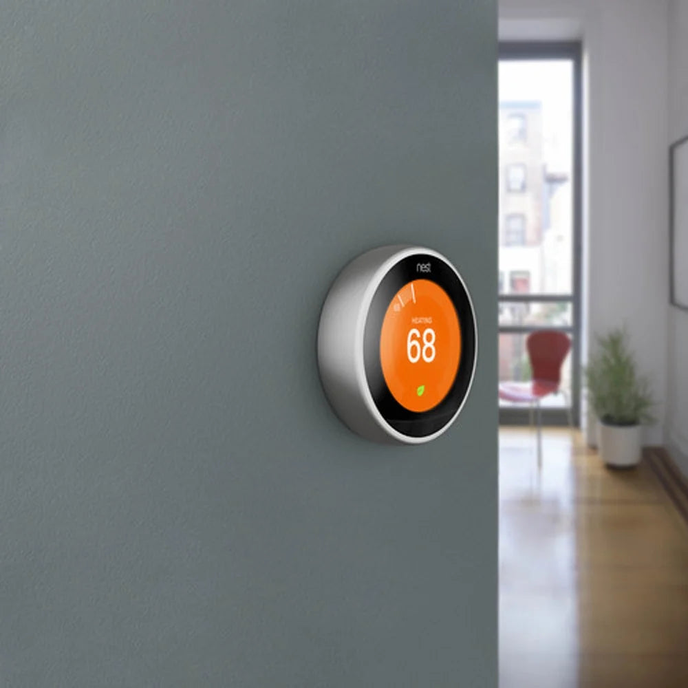 Google Nest Learning Smart Thermostat - 3rd Generation - Stainless Steel T3007ES Bundle with Deco Essentials Wall Mount Plate Cover Kit for Google Nest Thermostat