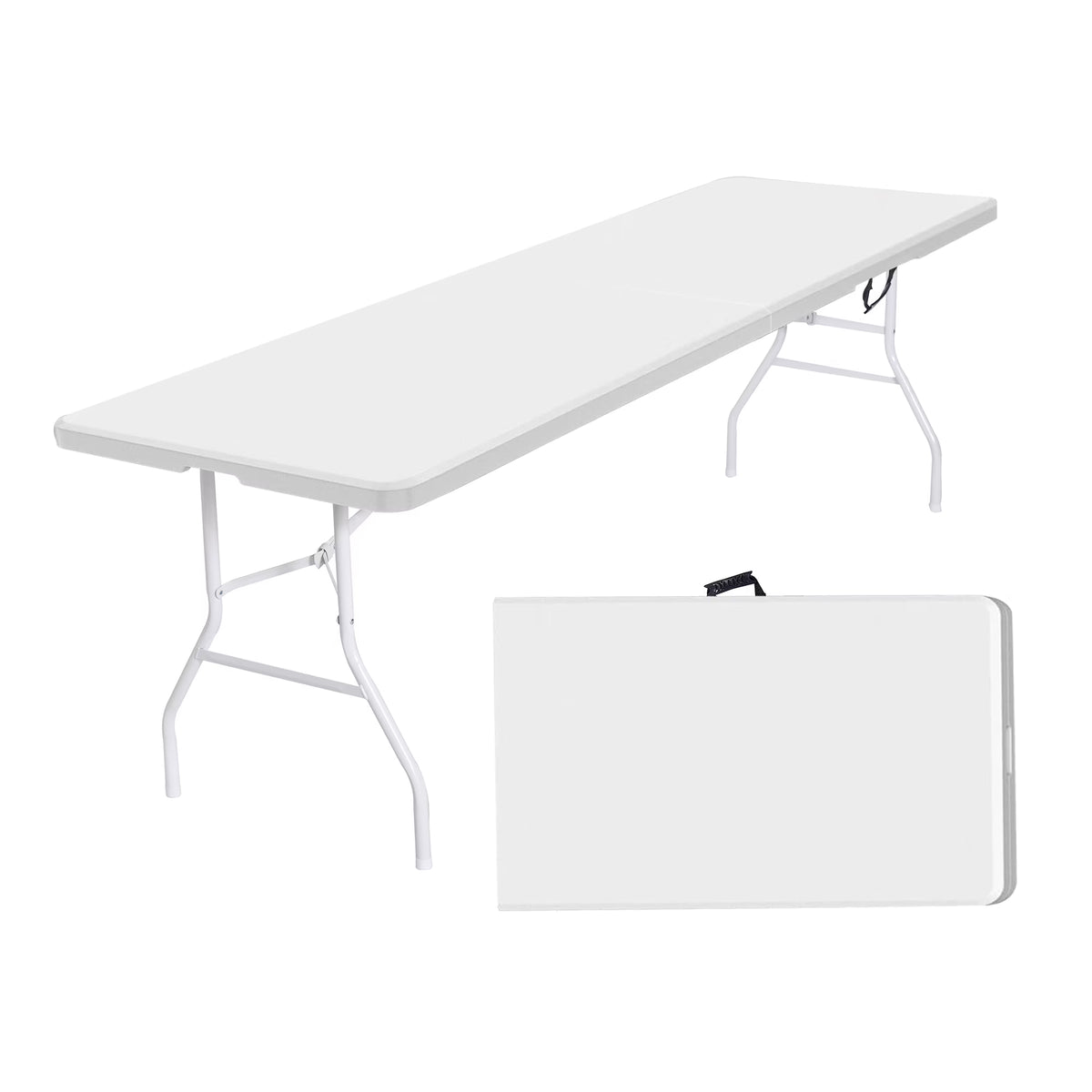 8 Foot Folding Table,Outdoor Folding Table,Bi-Fold,Outdoor Table for Picnic Party Dining Camp,White