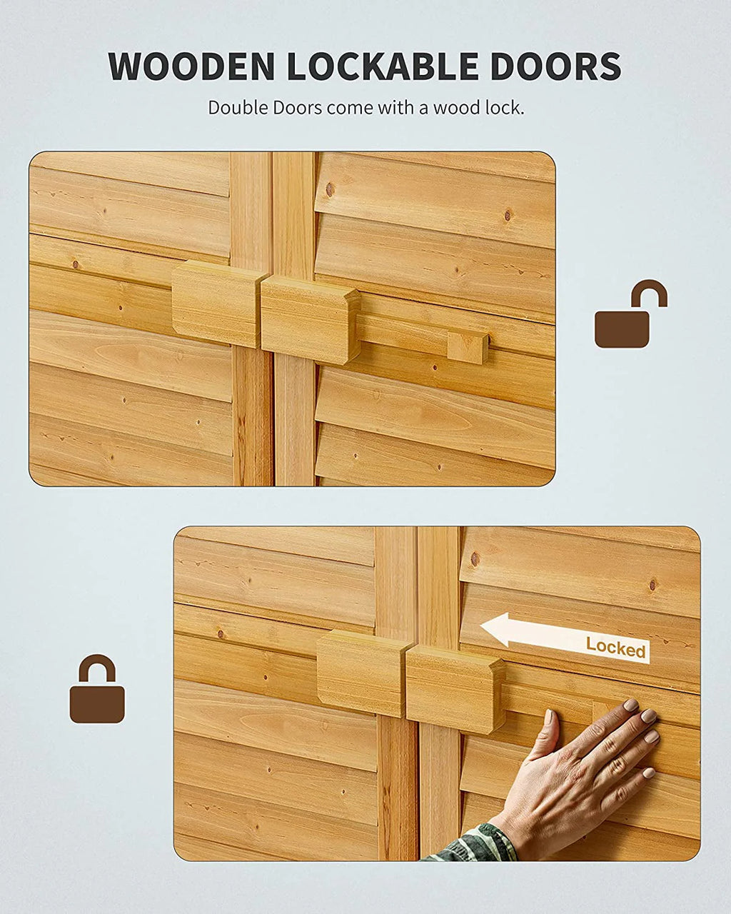 Lofka Outdoor Storage Cabinet Garden Shed w/ Asphalt Roof, Wooden, Natural