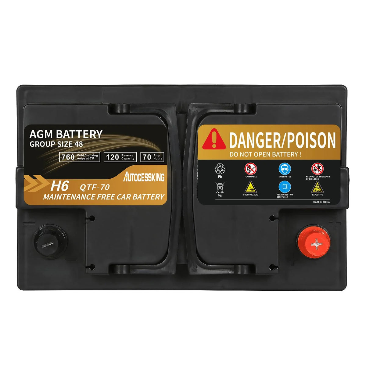 Autocessking Platinum AGM Battery, Group 47 Rechargeable Automotive Batteries for Car, 12V H5 680CCA 60Ah 100RC
