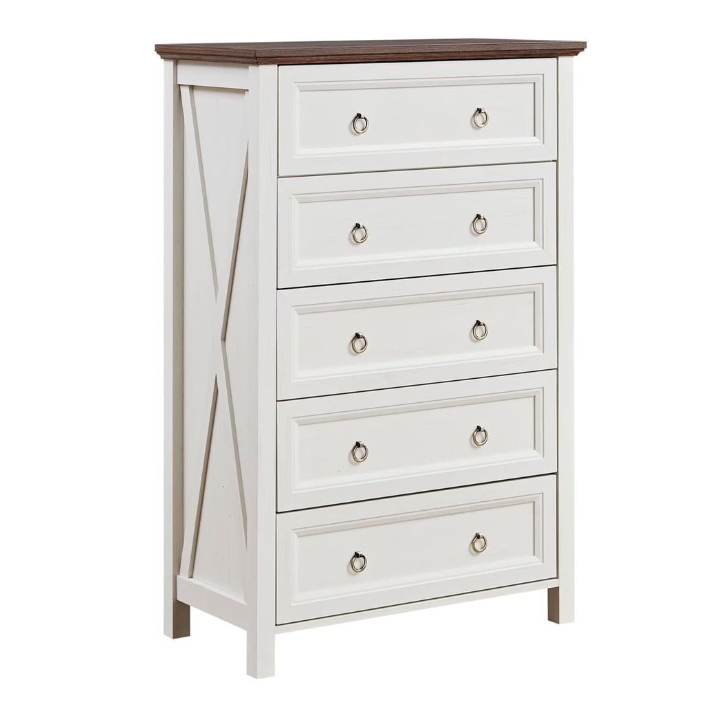 HIUU Farmhouse 8 Drawers Dresser,54 Inch Wide Rustic Wood Dressers & Chest of Drawers for Living Room, Bedroom, Hallway, Closet, Office, Antique White