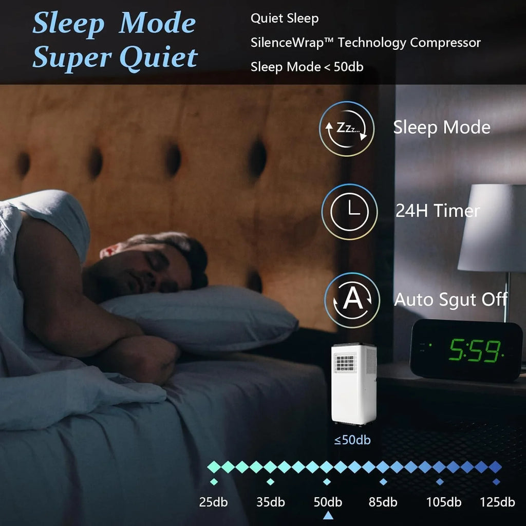 4-In-1 Portable AC with Advanced Filtration - 8000 BTU, Dehumidify, Sleep, Fan Modes, Quiet 54dB, Smart Control, Easy Mobility, Black