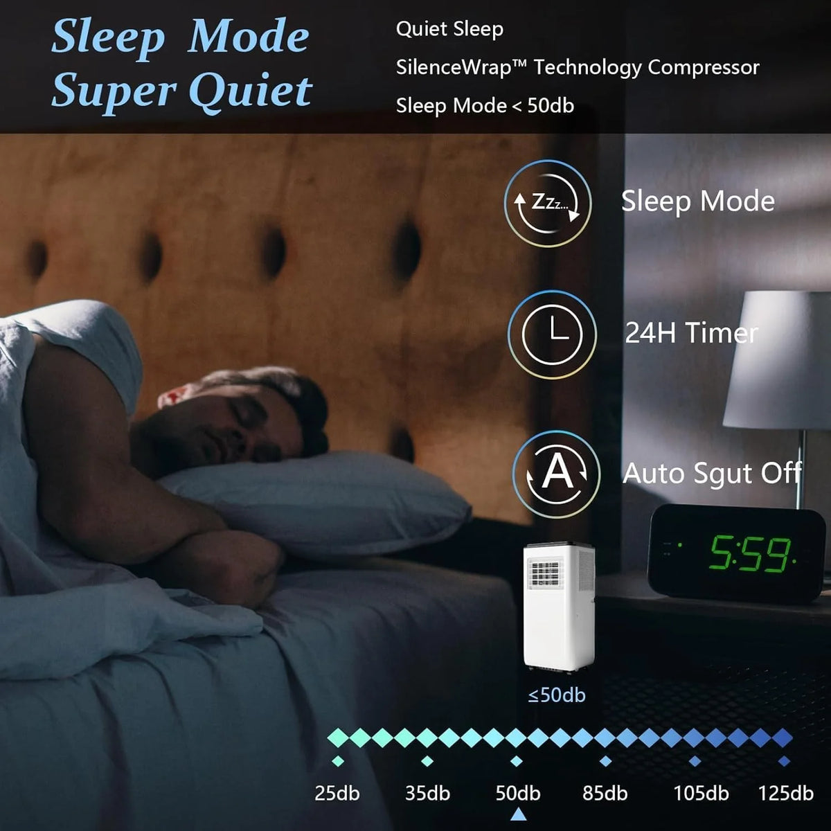 4-In-1 Portable AC with Advanced Filtration - 8000 BTU, Dehumidify, Sleep, Fan Modes, Quiet 54dB, Smart Control, Easy Mobility, Black