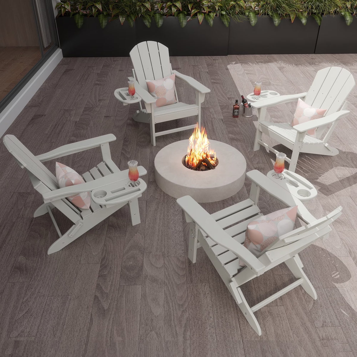 FOOWIN HDPE Plastic Adirondack Chairs Set of 4, Black