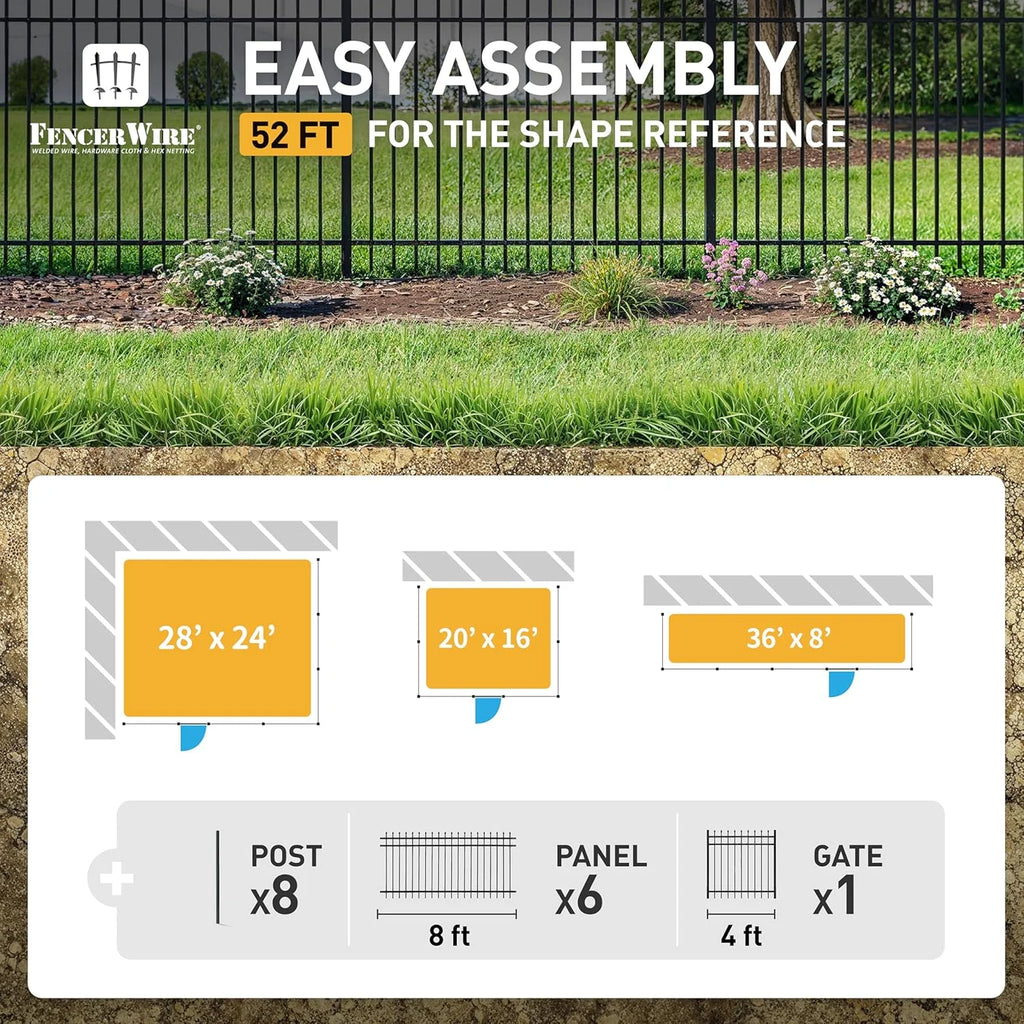 Fencer Wire Pack of 5 Heavy Duty Pinnacle Fence Barrier Panel, 5FT Height X 8FT Width Anti-Rust Metal Fencing Panel, 2 Diameter Steel Outdoor Decorative Garden Fence Panel for Yard, Pool, Patio