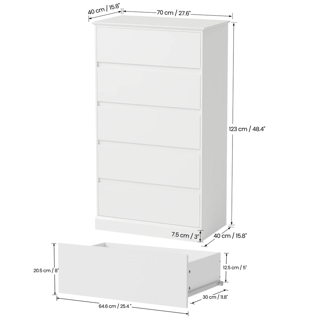 2 PCS  Dresser for Bedroom, 5 Drawer Dresser Black Chest of Drawers for Living Room Dressing Room Entryway -2PCS