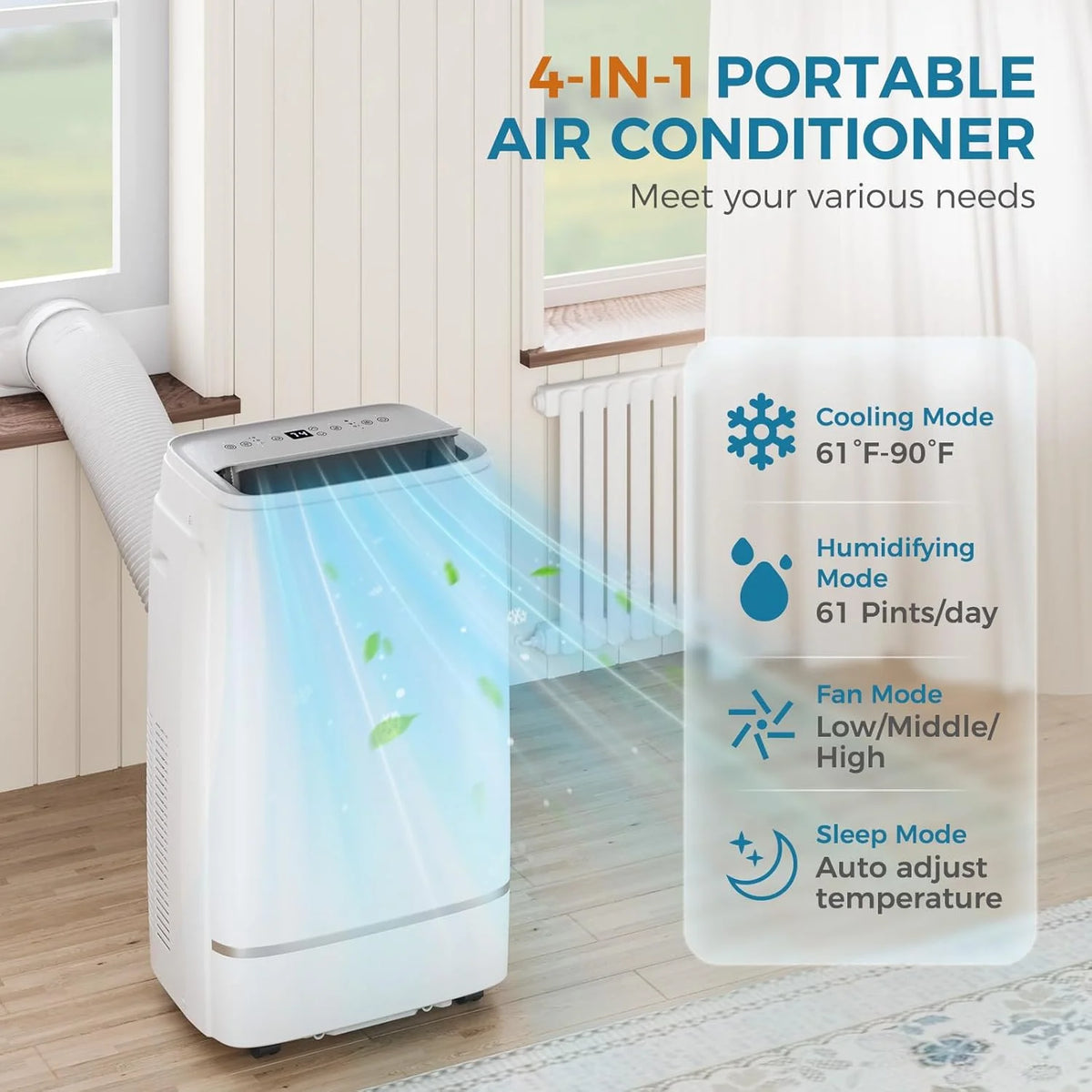 Portable Air Conditioners with cooling/dehumidification/fan/sleep mode,4-IN-1 Portable AC with 24H Timer & Remote Control & Window Kit,8000 BTU