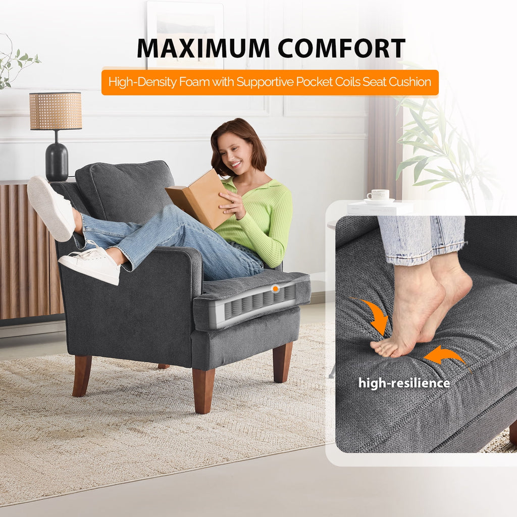 Ktaxon Fabric Accent Chair, Reading Armchair with Removable Cushion, Single Sofa with Extra Seat Depth for Living Room Bedroom Black