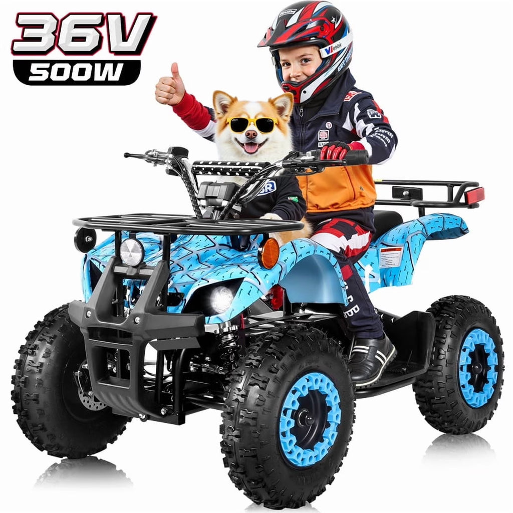 ATV for Kids, 36 Volt Ride on Toys, 500w Motor Quad Bike for Big Kids, Power Car Wheel with Metal Frame, Speed Control, Suspension, Black