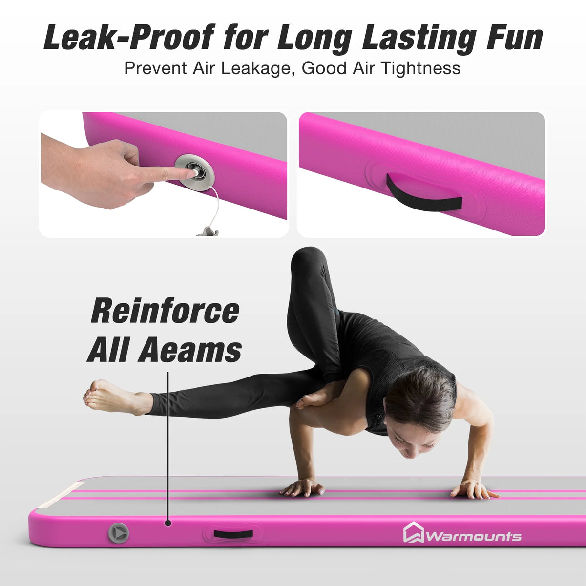 WARMOUNTS Tumbling Mat, 10 ft Inflatable Air Gymnastics Training Mats w/ Electric Pump, 4'' Thick Tumble Track for Home, Gym, Cheerleading, Water, Outdoor