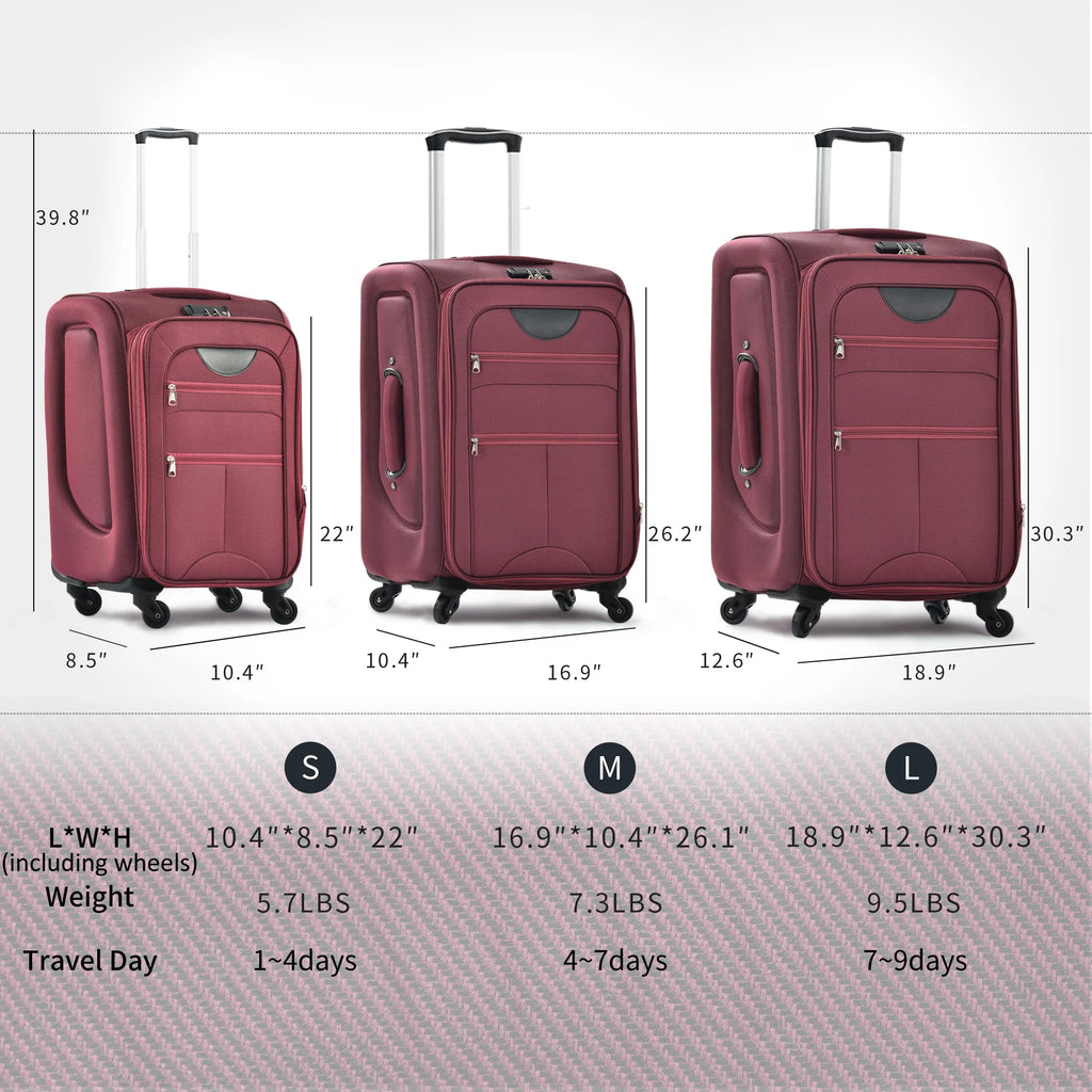 EUROCO 3 Piece Softside Luggage Set,Expandable Suitcase Set with TSA Lock and Spinner Wheels,Lightweight Suitcase for Men Women(20",24",28"),Black