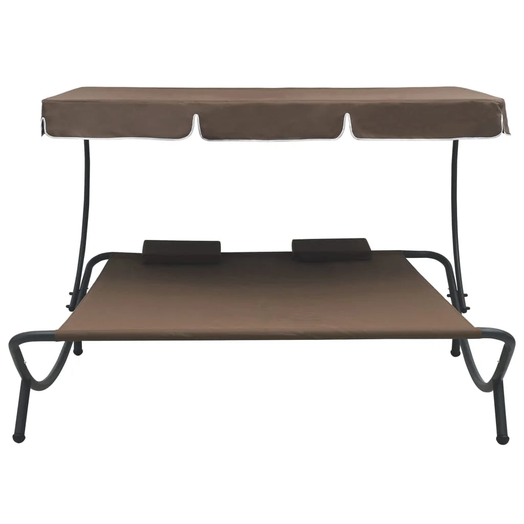 vidaXL Outdoor Double Chaise Lounge Patio Lounge Bed with Canopy and Pillows