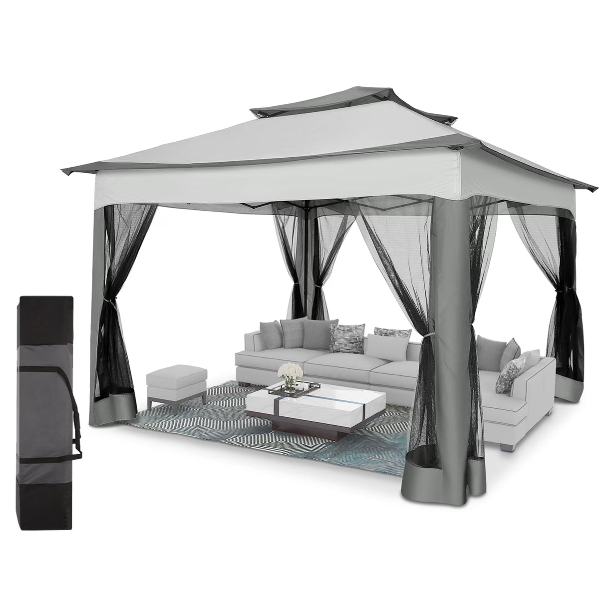 HOTEEL 11x11 Outdoor Waterproof Gazebo, Pop up Canopy Gazebo with Mosquito Netting & UV Protection for Parties, Camping, Weddings, and Backyard Events, Gray