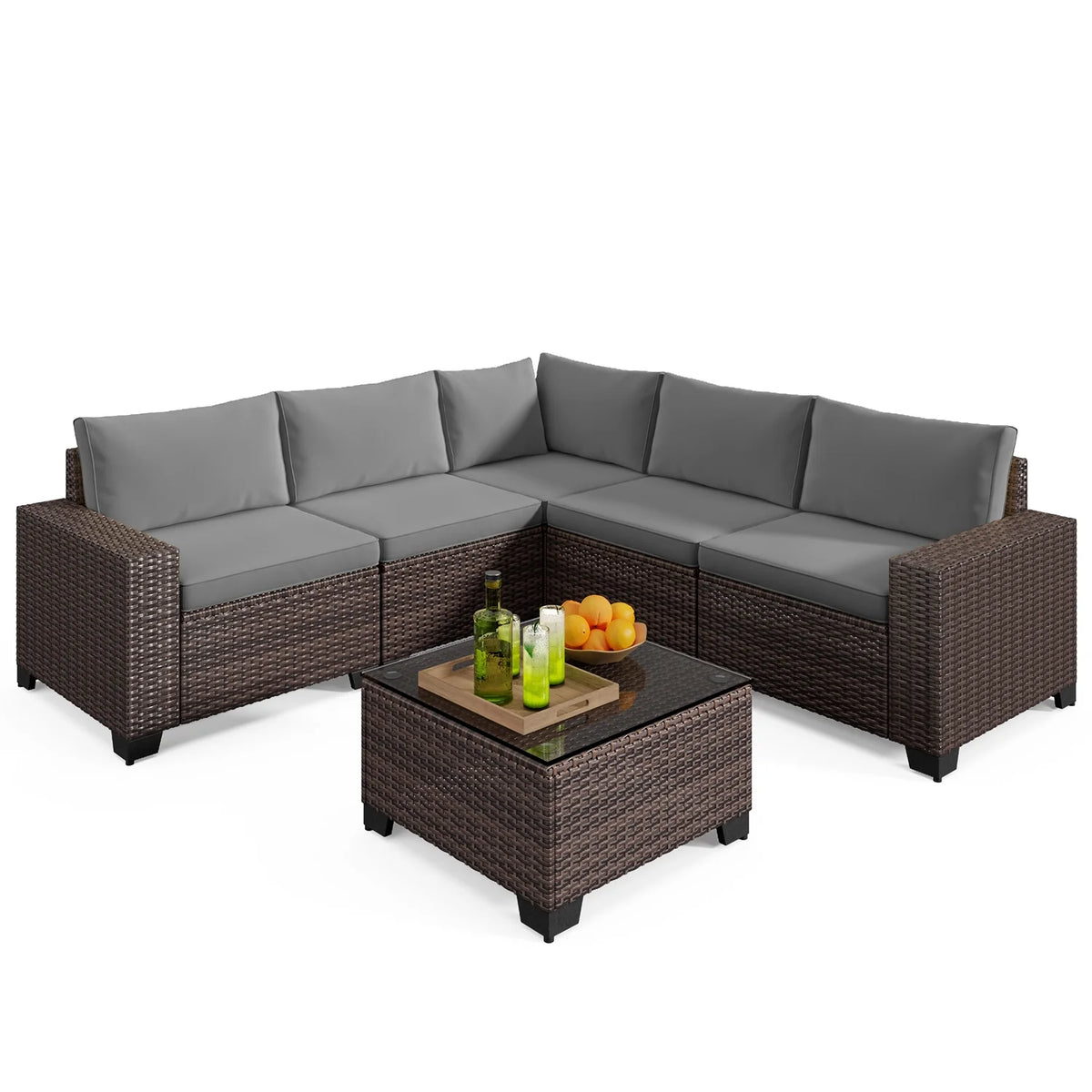 7 Piece Outdoor Patio Furniture Set, Asofer Rattan Wicker Outdoor Conversation Sectional Sofa Set, Gray