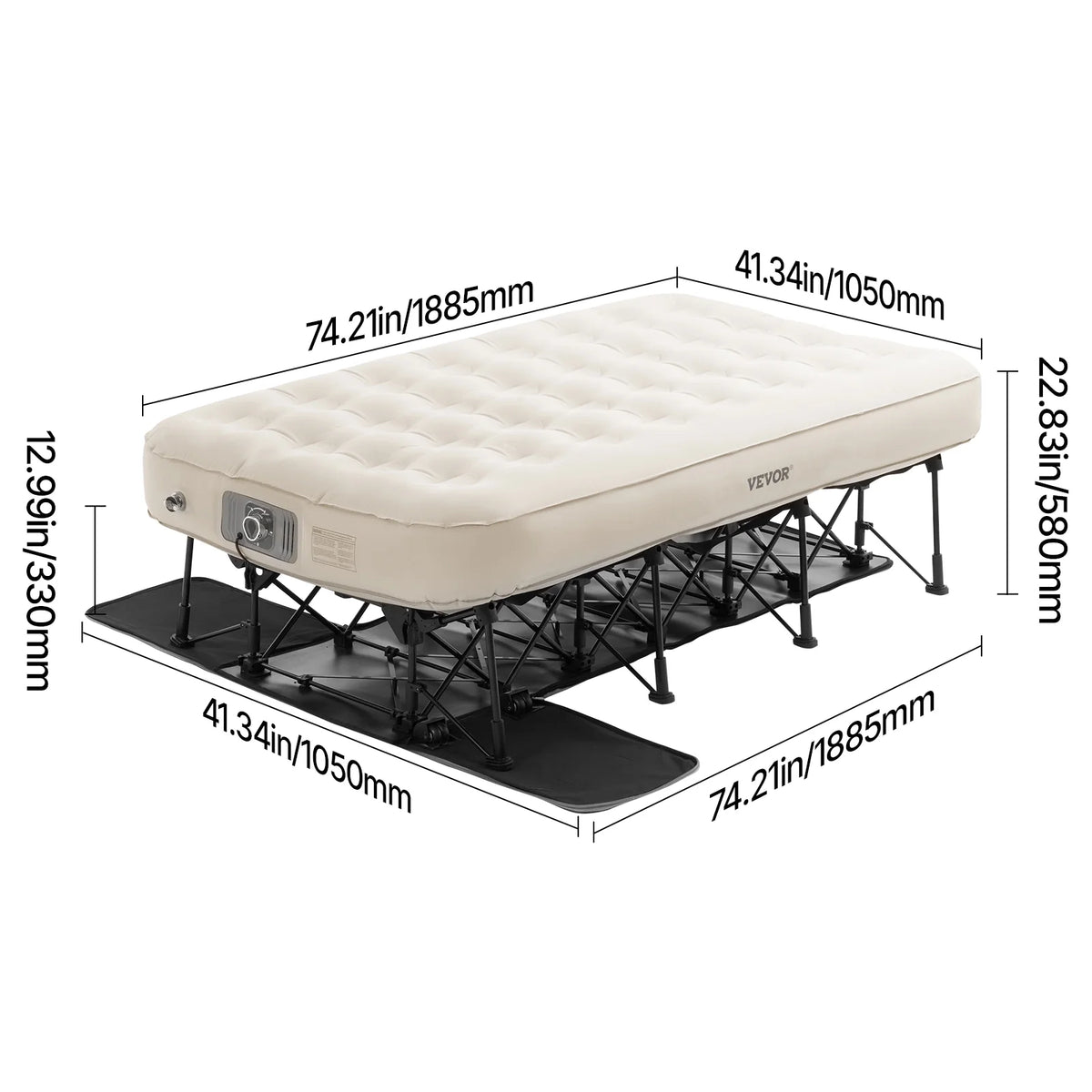 VEVOR Air Mattress with Frame, Inflatable 1 Person Camping Cot with Built-in Pump, Portable Folding Air Beds Supports 300 lbs, Blow Up Anywhere Bed for Guests Camping Travel Indoor & Outdoor Use