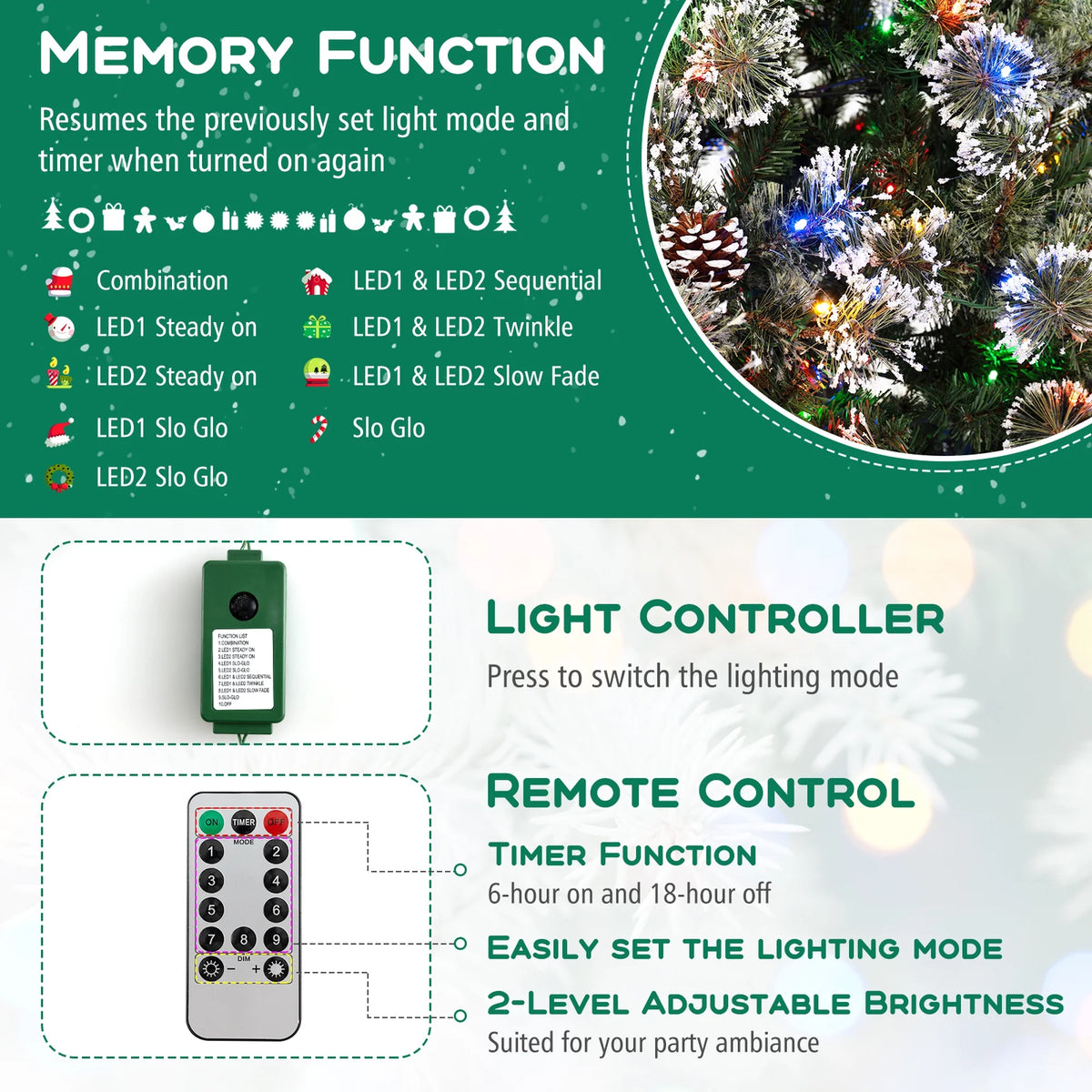 Costway 9 FT Artificial Christmas Tree with  360 Quick Power Connector 1714 Pine Needles