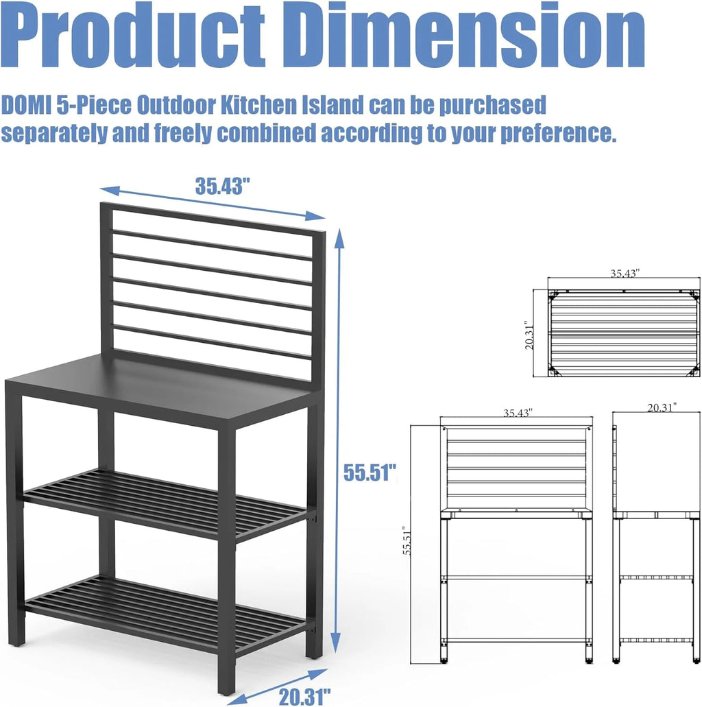 Domi Outdoor Kitchen Series 5-Piece Modular Outdoor Kitchen, Aluminum Storage Islands Sink Table, Corner Bar Cabinet Grill Storage Cabinet with Protective Cover, Outdoor Kitchen for Deck, Patio, Backy