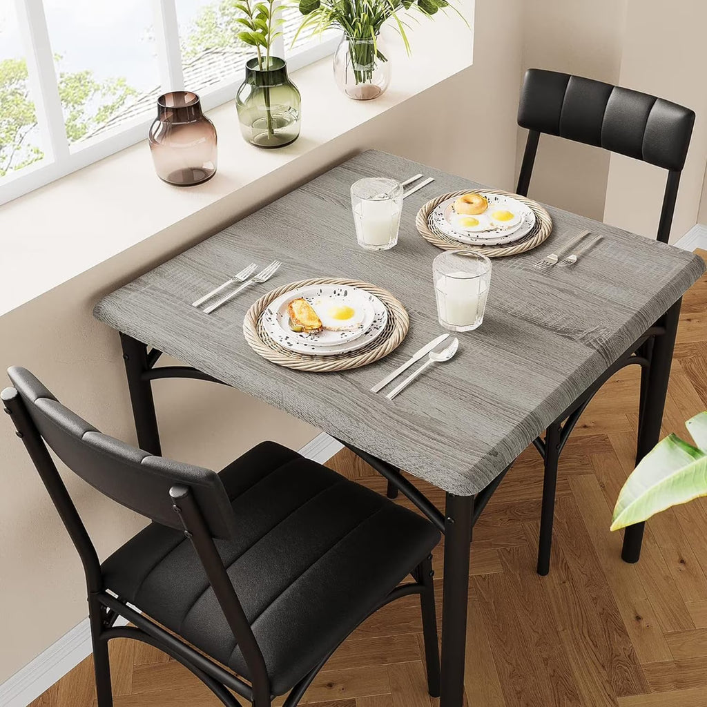 Dining Table Set for 2, Kitchen Table and Chairs for 2 with Upholstered Chairs, 3 Piece Dining Room Table Set, Square Kitchen Table Set for Small Space, Apartment, Studio