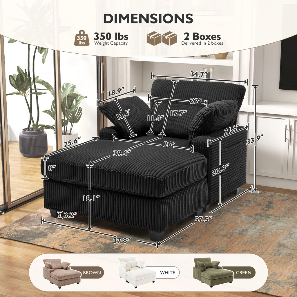 BedLuxury Oversized Accent Chair with Ottoman for Living Room,  Single Sleeper Sofa Armchair with 3 Pillows, Lounge Sofa Bed, Green