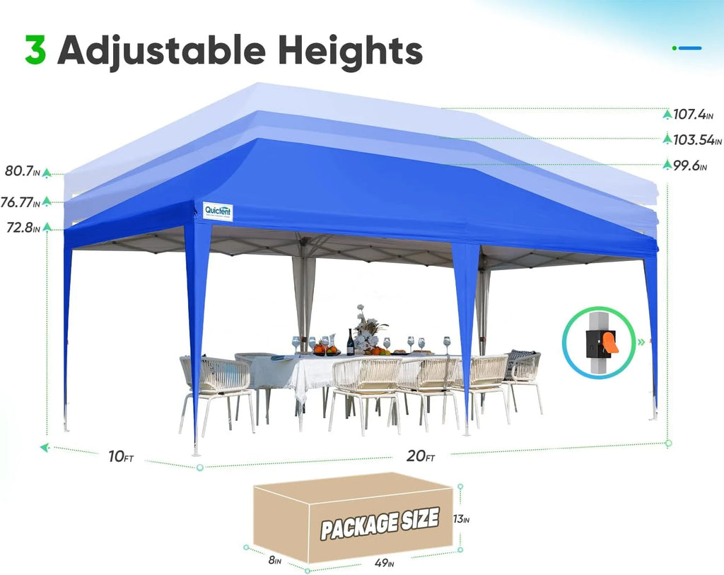 Quictent 10x20ft Easy Pop up Canopy Tent Instant Outdoor Canopy Shelter Folding Party Tent, White