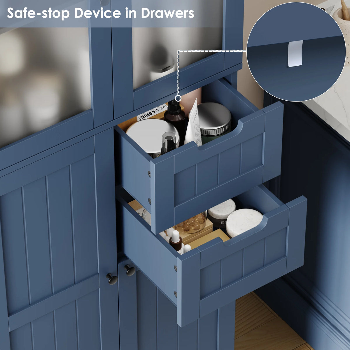 Homfa 67" Tall Bathroom Cabinet, White Linen Cabinet with Doors and Removable Drawers, Kitchen Cupboard