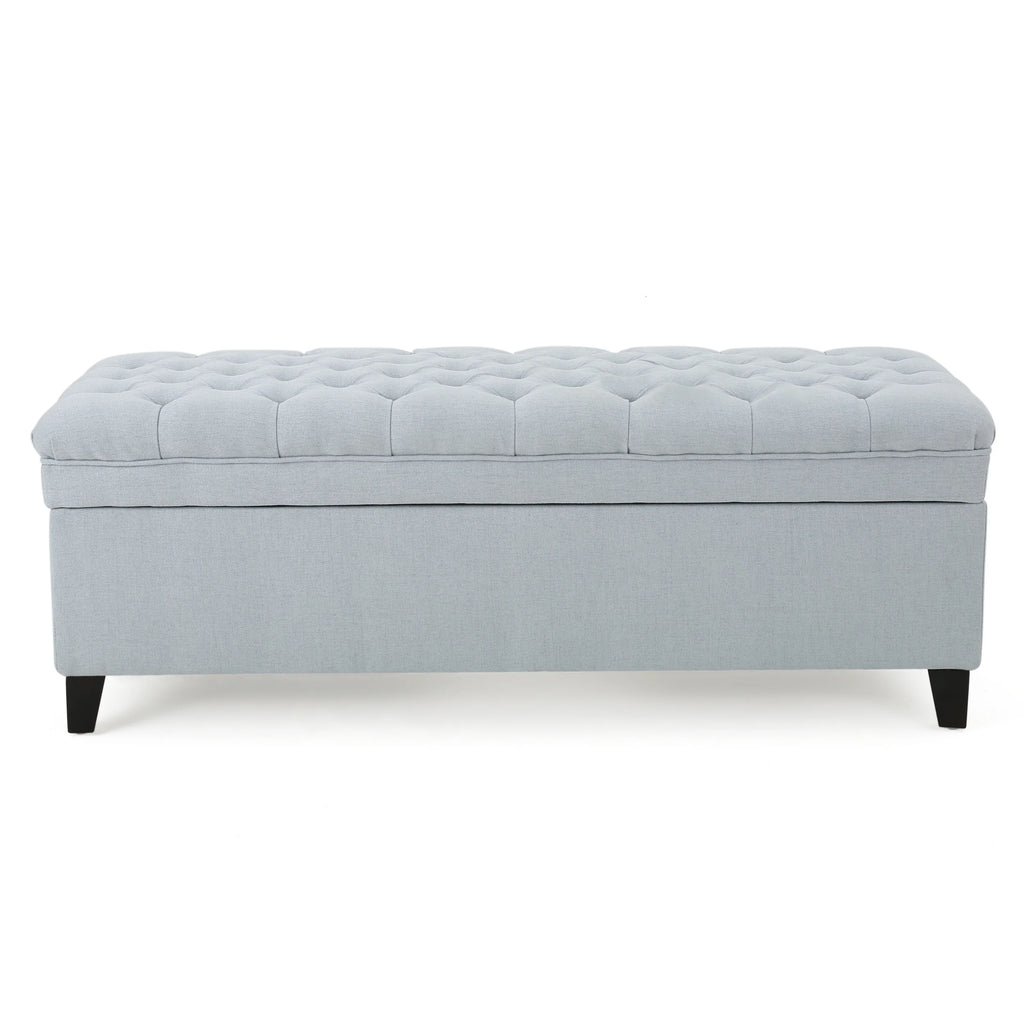 Noble House Hampton Contemporary Fabric Upholstered Storage Ottoman, White and Blue Floral
