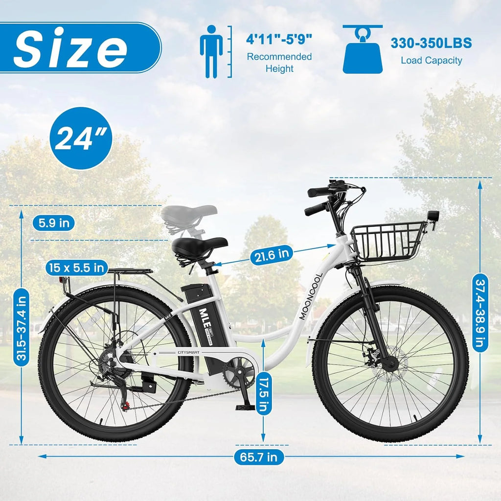 MOONCOOL Electric Bicycle for Adults 350W , 7-Speed Ebike with 36V 10.4Ah Removable Battery 40 Miles Range , 20 mph Electric Commuter Bike for Women Men, Certified to UL 2849 by SGS