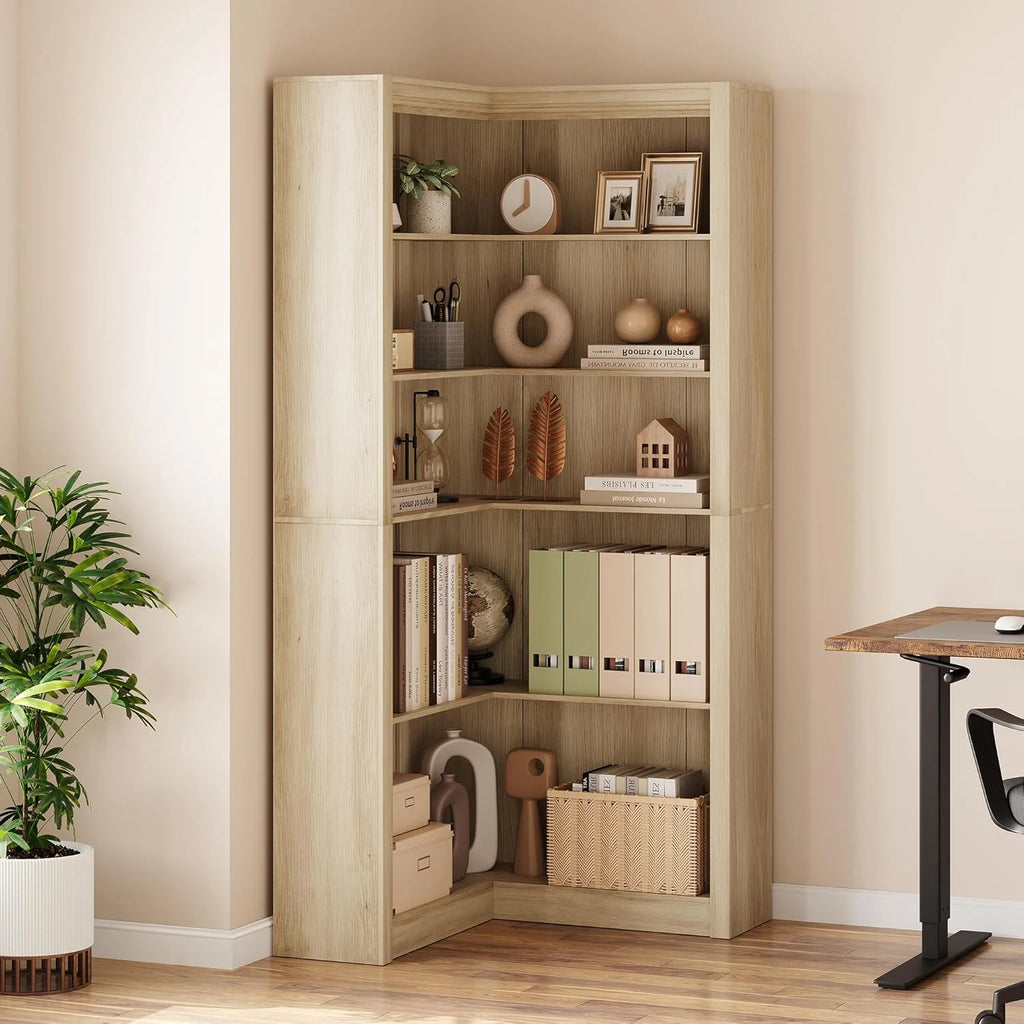 Studyset Corner Bookshelf Farmhouse Corner Bookcase 71.8'' Tall Bookcase, L-Shaped Large Display Shelf 5 Tier L-Shaped Bookshelf Large Shelf w/Anti-Tipping Kit, Bookcases with Storage Heavy Duty