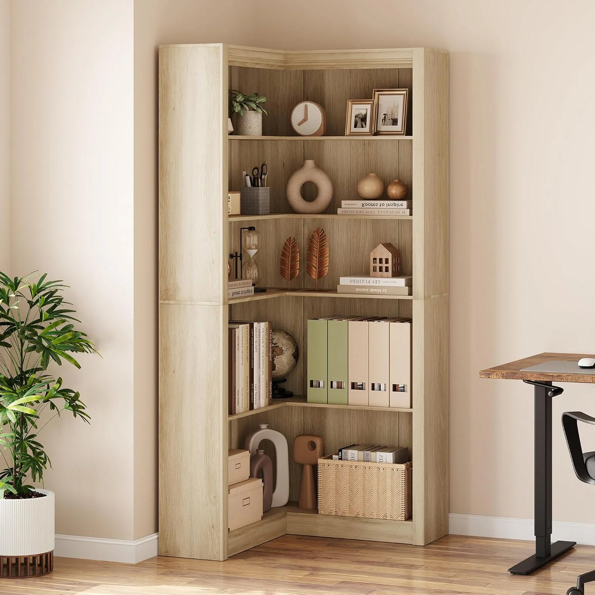 Studyset Corner Bookshelf Farmhouse Corner Bookcase 71.8'' Tall Bookcase, L-Shaped Large Display Shelf 5 Tier L-Shaped Bookshelf Large Shelf w/Anti-Tipping Kit, Bookcases with Storage Heavy Duty