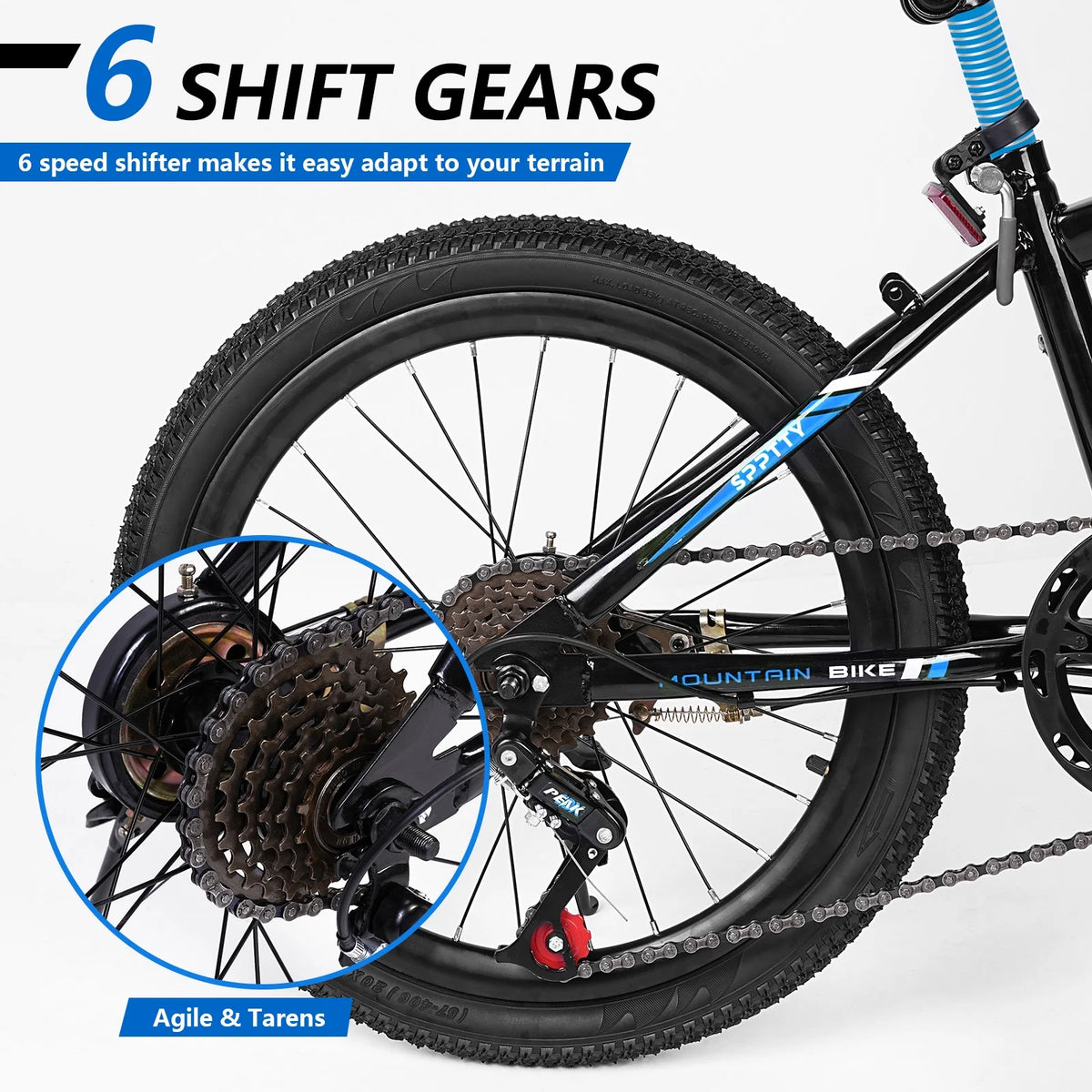 SPPTTY 20-24 inch Bike,6-Speed Mountain Bike for Men Women Boys Girls,Comfort Saddle,Blue