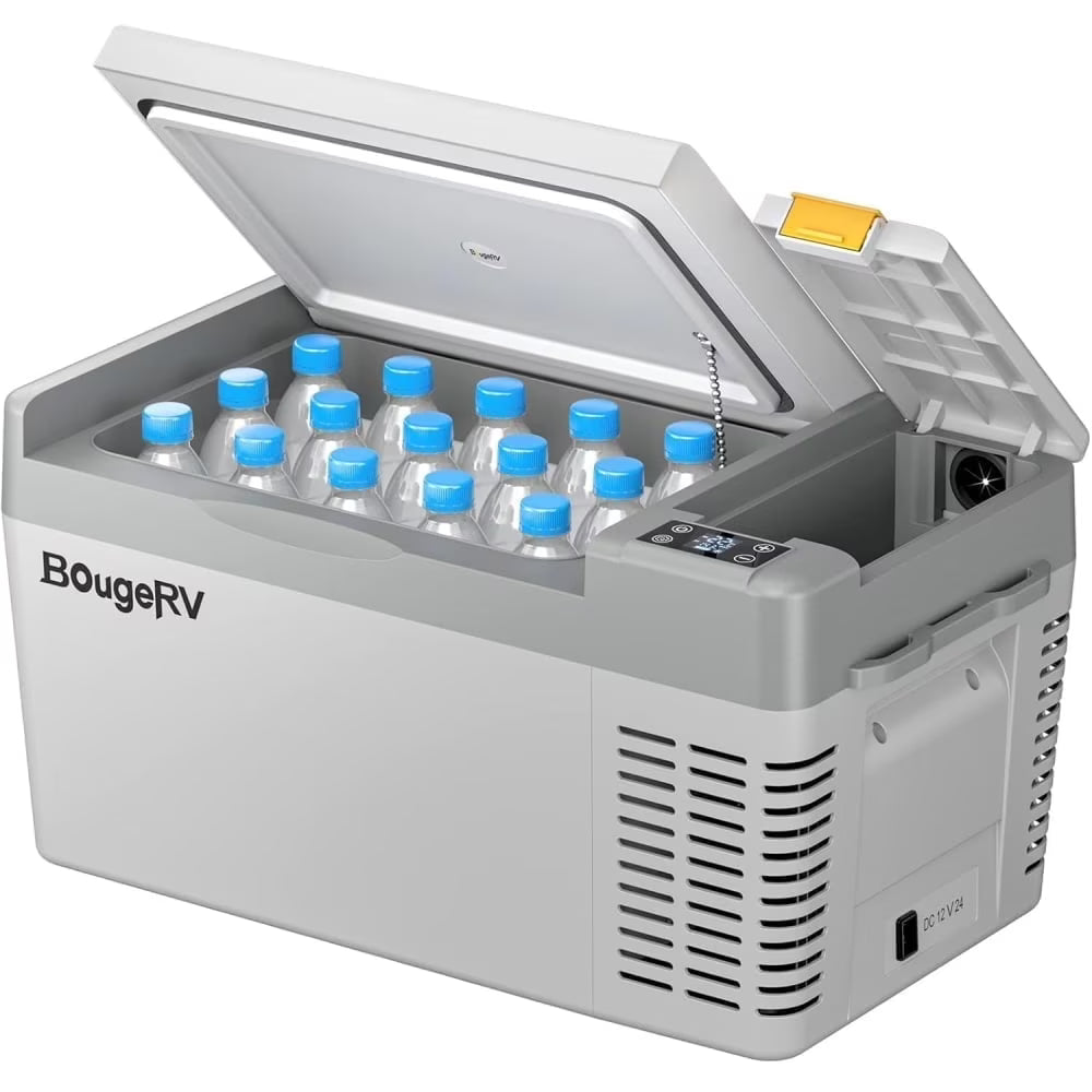 BougeRV Portable Car Refrigerator CRPRO 21 Qt, 12 Volt Fridge Compressor Freezer with -8℉~50℉ Cooling Range, 12V/24 DC & 110-240 AC for RV Truck Vehicle Boat Outdoor & Home Use Black